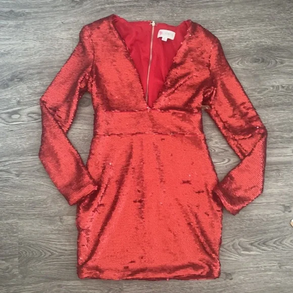 L'ATISTE | Dresses | Nwt Latiste Red Sequin Long Sleeve Mini Dress |  Poshmark